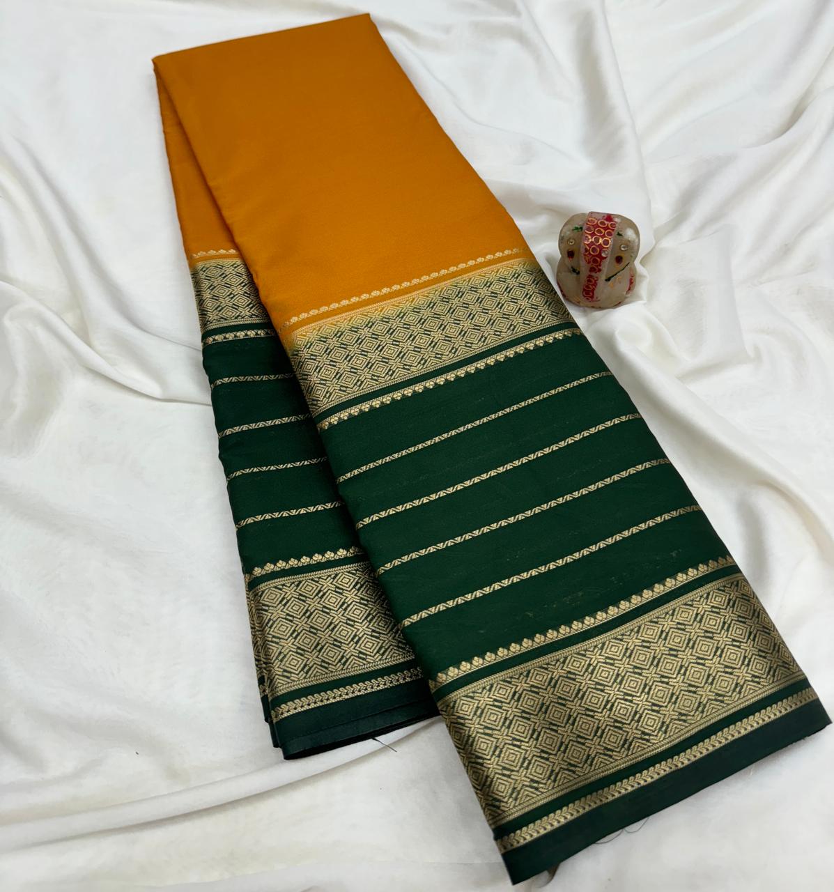 Exclusive Double Border Mysore Crepe Silk Saree